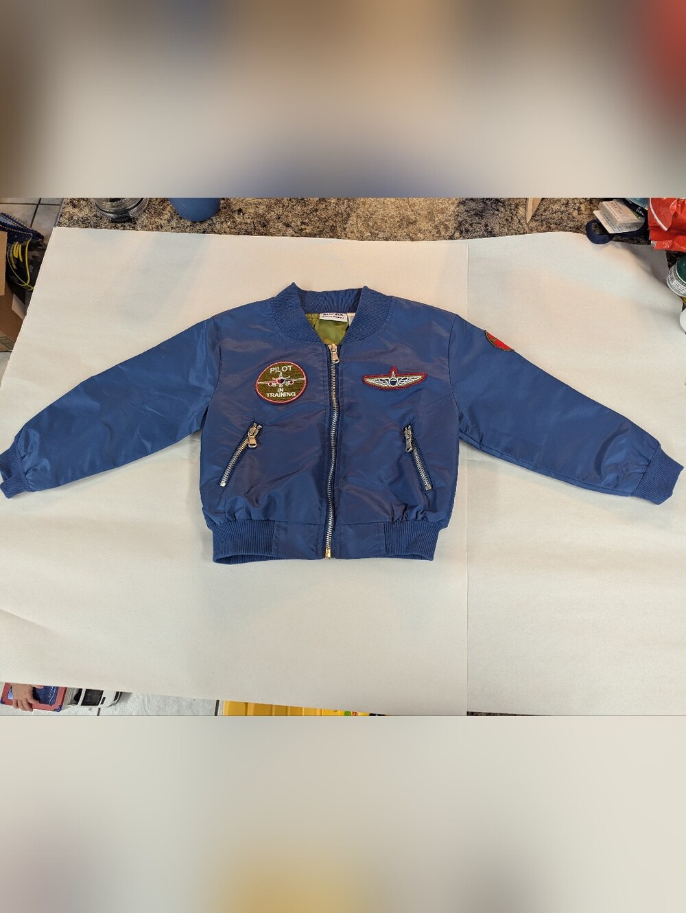 Blueberi Blue Bomber Jacket with Green Lining 2T